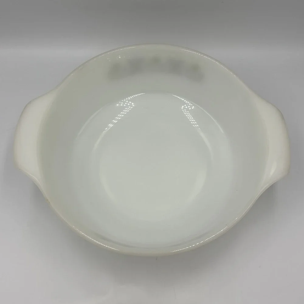 Vintage Fire King1.5 Qt Casserole W/Lid White/Green Meadow Design Anchor Hocking